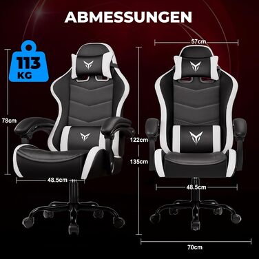 Ігрове крісло GTPLAYER, ергономічне офісне крісло, регульований підголівник та поперекова опора, ігрове крісло, білий колір