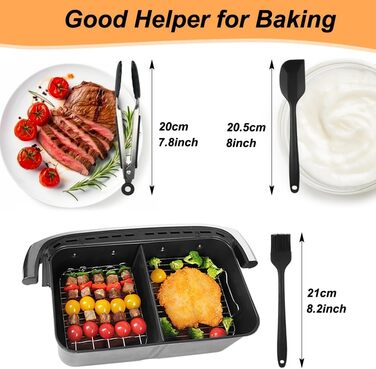 Аксесуари для фритюрниці BYKITCHEN для шухляди Ninja Flex AF500EU 10.4 л.7 шт. Аксесуари для фритюрниці Ninja Foodi Flexdrawer Dual Zone, включаючи силіконову форму для випічки, сумісні з Cecotec Dual 9000 9 л