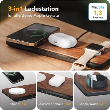 Зарядна станція 3 в 1 Wood Magsafe Charger Індуктивна зарядна станція для iPhone, Apple Watch, Air Pods з адаптером живлення 45W W