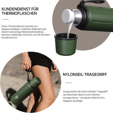 Термос з чашкою, 1 літр (зберігає холод 72 години та гарячий 24 години) Термопляшка для кави та чаю, зі знімним дном та фільтром, підходить для подорожей, офісу та школи (зелена)