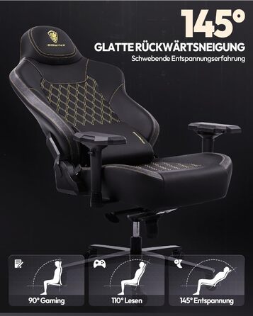 Ігрове крісло Dowinx, вантажопідйомність 200 кг, крісло керівника, ергономічне офісне крісло з 4D підлокітниками та поперековою опорою, ігрове крісло з регульованою висотою для геймерів та кіберспорту, чорне