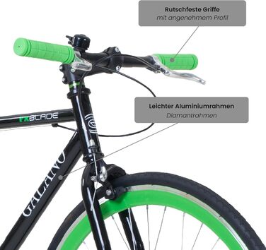Велосипед Galano Blade Fixie для чоловіків та жінок, зріст 165-195 см, ретро-велосипед з однією швидкістю, 28-дюймові колеса, різні розміри, міські велосипеди з фліп-флоп втулкою, шосейний велосипед, міський велосипед, чорний/зелений, рама 53 см