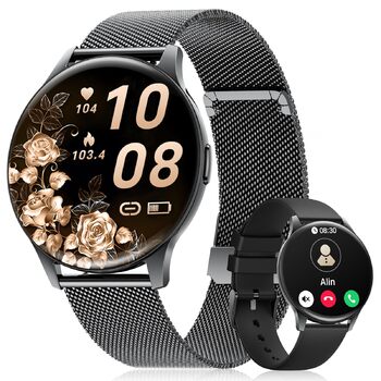 Жіночий смарт-годинник LIGE (2 ремінці), 1,43-дюймовий HD AMOLED-дисплей, смарт-годинник з функцією телефону, фітнес-годинник, спортивний годинник з понад 120 спортивними режимами, відстеження сну, відстеження менструального циклу, годинник для iOS/Androi