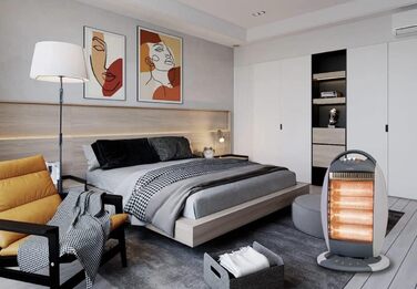 Електричний обігрівач, коливальний галогенний обігрівач, 3 рівні потужності, безшумна коливання, корпус з холодним покриттям, система захисту від нахилу, тепловий захист, 1200 Вт