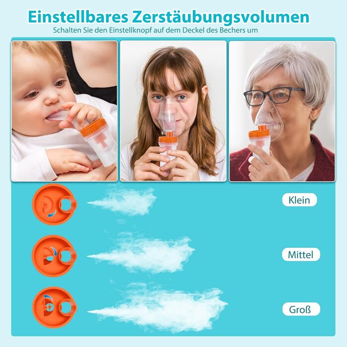 Інгалятор Sentasi для дорослих, світлодіодний цифровий дисплей інгалятор компресор небулайзер дитячий, електричний інгалятор з мундштуком і маскою від кашлю при застуді або астмі в домашніх умовах сірий білий