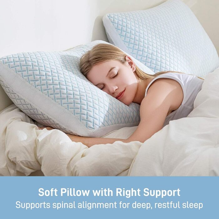 Подушка з подрібненого пінного матеріалу з ефектом пам&39яті, охолоджувальна, м&39яка, розмір &quotqueen-size&quot, регульована, гіпоалергенна, готельної якості, підходить для сну на боці, животі та спині, чохол з бамбукової віскози, Oeko-TEX 1 - Queen