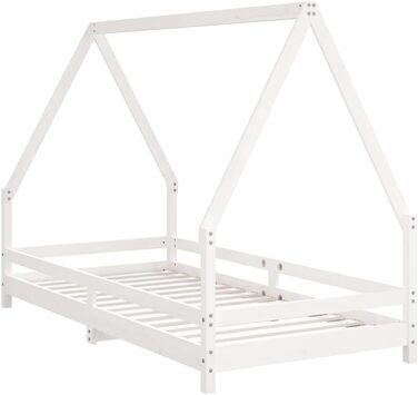 Дитяче ліжко, біле, 90x190 см, масив сосни з міцними ламелями та продуманим дизайном у формі будиночка для стійкості та вентиляції, 195,5 x 95,5 x 139,5 см, біле