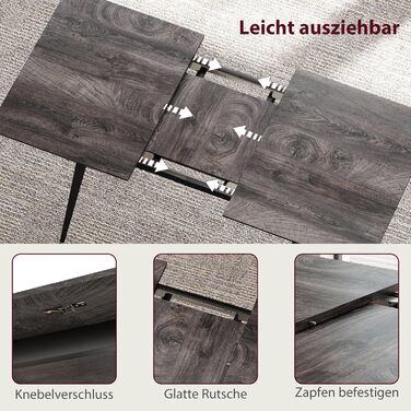 Розсувний прямокутний обідній стіл HOMCOM для 6-8 осіб з дерев&39яним виглядом, розсувними поручнями та замками, обідній стіл, сірий, 120-160 см, сірий 160Д x 75Ш x 77В см