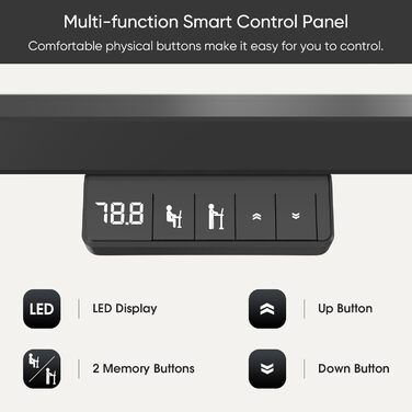 Електричне регулювання висоти столу 160x60 см, регулювання висоти столу з функцією пам&39яті та технологією запобігання зіткненням, колеса, зрощувальна дошка, чорний каркас/чорна стільниця 160 x 60 см, чорнийчорний