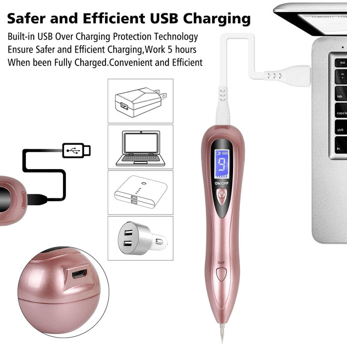 Видалення родимок - Професійна ручка для краси VOONEEN Mole Removal, з 9 рівнями міцності для обличчя і тіла, видалення бородавок, невусів, родимок, з золотим USB-акумулятором