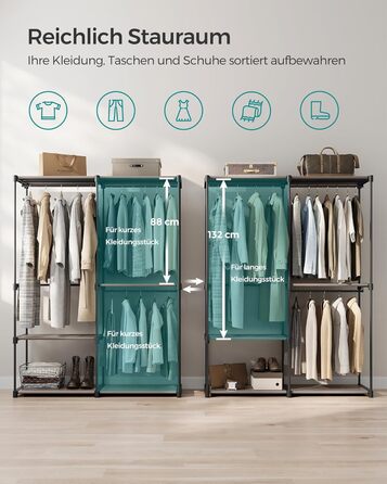 Відкрита шафа, вішалка для одягу, штанга для одягу, шафа, 3 підвісні полиці, багато місця, для спальні, вітальні, 138 x 43 x 182 см, сіро-коричневий RYG025R02 сіро-коричневий 138Д x 182В см