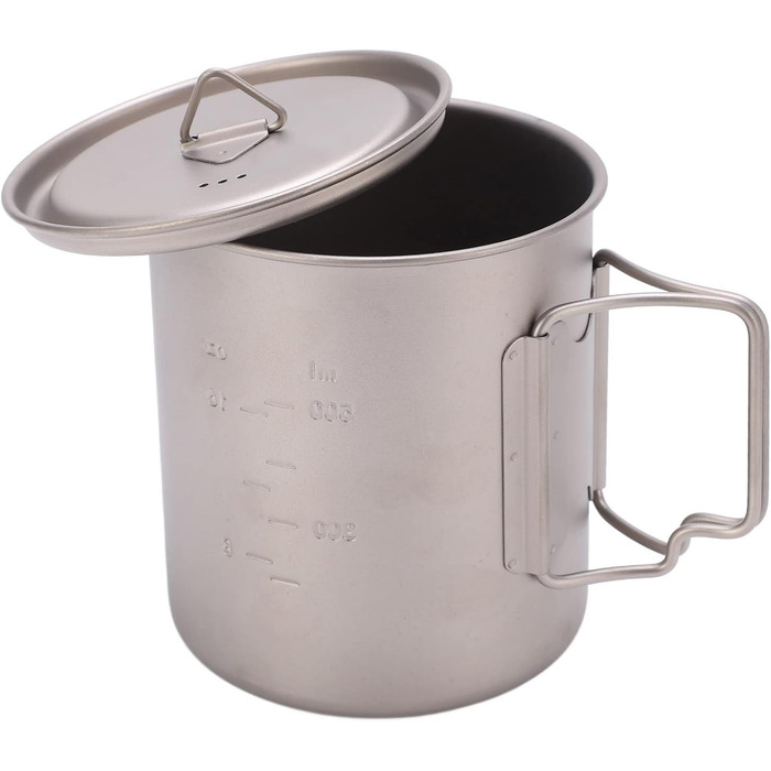 Титанова кружка FOUF, 750 мл, настінна ізольована кружка для кемпінгу, кемпінгова кружка зі складними ручками та кришкою, дизайн з нержавіючої сталі, портативна титанова кемпінгова каструля для кемпінгу, піших прогулянок та походів на природі