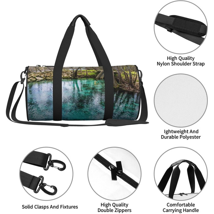 Спортивна сумка для подорожей, малюнок Флорида Спрінгс, Чорна, Універсальний розмір, Дорожня сумка