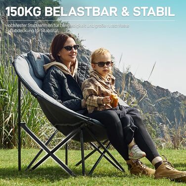 Розкішне кемпінгове крісло EVER ADVANCED Moonchair XXL, складне, вантажопідйомність 150 кг, кругле розкладне крісло, товсто м&39яке, велике кемпінгове крісло з подушкою, надзвичайно широке для кемпінгу на свіжому повітрі, саду, балкону, використання в при