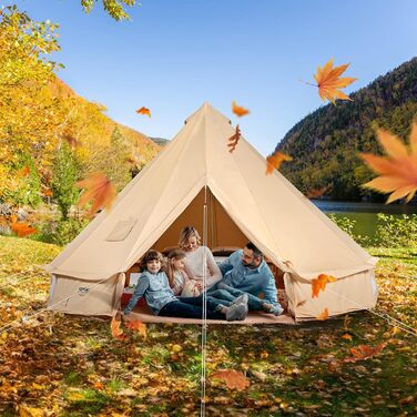 Намет VEVOR Bell Tent 3 x 2 м, юрта, бавовна з термостійкого матеріалу та міцні залізні стійки з ПВХ підлогою, сімейний намет на 8 вікон, груповий намет для пригод на свіжому повітрі