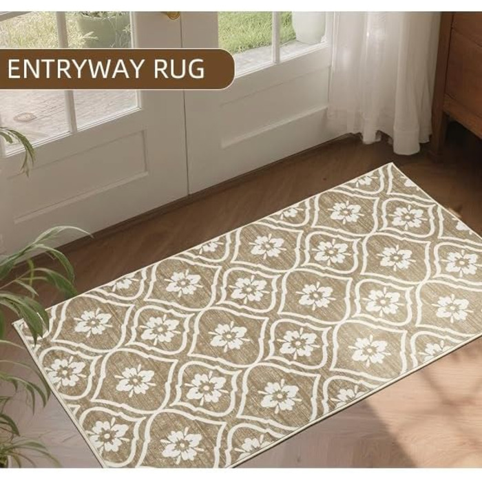 Килимок для кухні Puremy невеликого розміру, 60 x 100 см, для прихожих, ультратонкий з марокканським візерунком, брудовідштовхувальний, можна прати,  для коридору, дитячої кімнати, пральні, спальні, бежевий