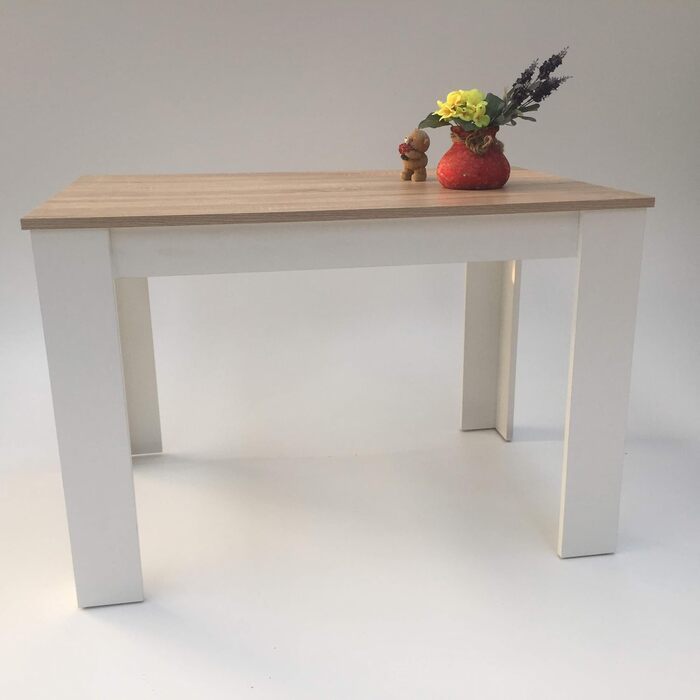 Обідній стіл, дуб сонома, світлий, пиляний, білий, з краєм під масив дерева, 110x70