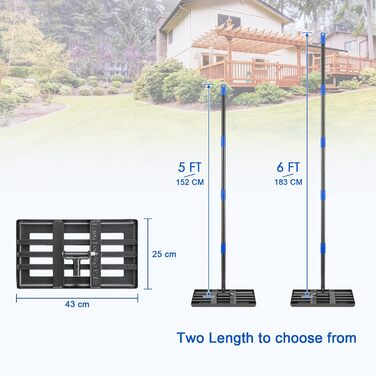 Гребінь для вирівнювання газону Rasenrechen, 152 см - з гладкими краями для розрівнювання трави та розподілу ґрунту. Міцний інструмент для планування ґрунту для саду та догляду за газоном.