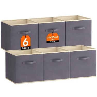 Коробка для зберігання Lifewit Fabric, складні куби для зберігання об&39ємом 36 л, органайзери з нетканого матеріалу з ручкою для полиць-кубів, вставка для полиць, 6 шт. , 33x33x33 см, сірий