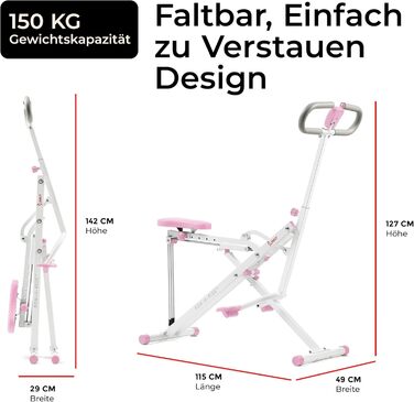 Тренажер для присідань Sunny Health & Fitness Row-N-Ride, складний тренажер із регульованим опором, домашній тренажер для тренування рук, сідниць та ніг, доступний у різних кольорах, рожевий