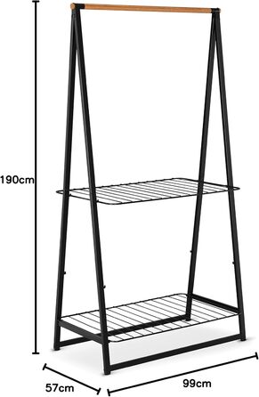 Вішалка для одягу Linn - Дві полиці з регульованою висотою - Вішалка для одягу - Вішалка для одягу - Розвішування, провітрювання або сушіння одягу - Економія місця - Стабільна та стабільна - Чорна - Велика