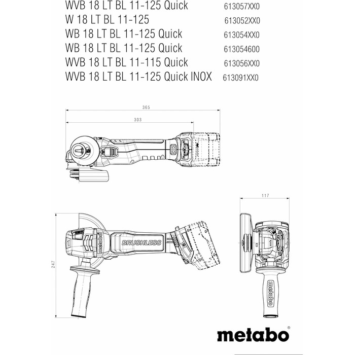 Акумуляторна кутова шліфувальна машина Metabo W 18 LT BL 11-125 - 613052840 - 18 В - Шліфувальна машина з потужним безщітковим дви