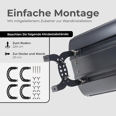 Інфрачервоний обігрівач KLAMER 2600 Вт WiFi радіаційний обігрівач із застосунком і таймером, кріплення на стелю та стіну, виявлення відкритого вікна, захист від перегріву, тихе радіаційне тепло для патіо, зимового саду та приміщень, чорний