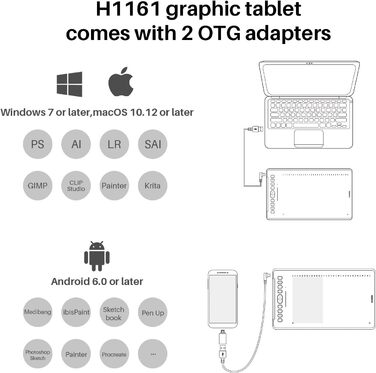 Графічний планшет HUION Inspiroy H950P, графічний планшет Huion з 8 спеціальними кнопками, 8192 рівні безбатарейного пера з функцією нахилу, панель для малювання, сумісна з ПК та пристроєм Android (11 x 6.875 дюймів)