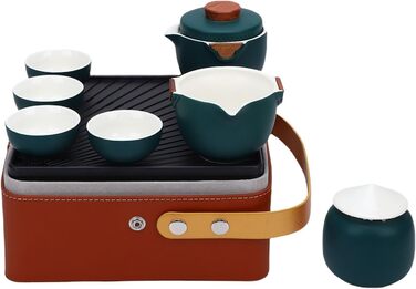 Гонфу-чайний сервіс, портативний керамічний чайний набір в елегантній коричневій коробці та темно-зеленому кольорі, для подорожей, дому, як подарунок, на відкритому повітрі та в офісі