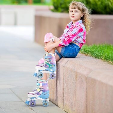 Роликові ковзани для дівчаток Дитячі 4 розміри регульовані сині фіолетові роликові ковзани для дітей критий Відкритий Дівчатка Мал