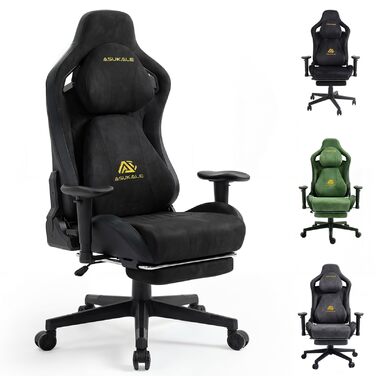 Ігрове крісло, офісне крісло, ергономічне, дихаюче ігрове крісло зі штучної замші, робоче крісло з підставкою для ніг, підголівником та поперековою подушкою, 3D-підлокітники, спинка 90-155, чорний колір