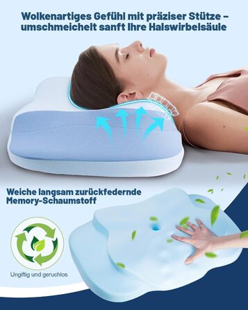 Подушка для шиї IDEA, ортопедична подушка з піни з ефектом пам&39яті, ергономічна подушка для полегшення болю в шиї, подушка для шиї проти хропіння, подушка для сну на боці, спині та животі ()