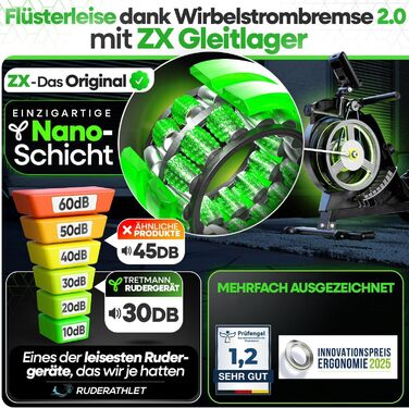 НОВИЙ комплект гребного тренажера Tretmann для дому - надзвичайно тихий - вихрострумове гальмо 2.0 до 150 кг, сертифікований запатентована ергономічна концепція Магнітний гребний тренажер, гребні тренажери, тренажери для веслування, фітнес-обладнання для 