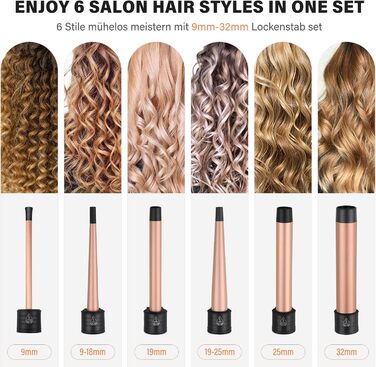 Плойка 9-32 мм з різними насадками - плойка janelove 6 в 1 для короткого волосся Дрібні локони, плойка 80C-230C для великих локоні