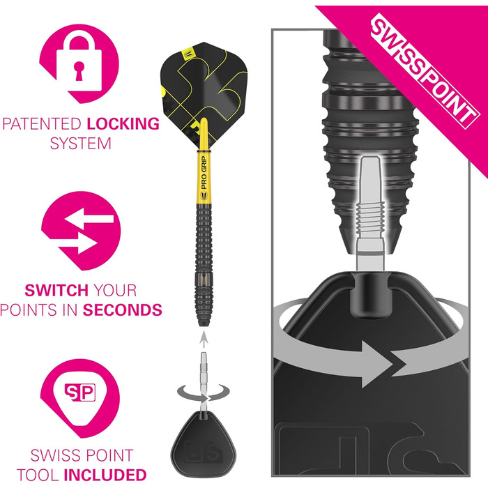 Набір дротиків Target Darts Bolide Void 90 вольфраму, сталеві наконечники зі швейцарськими наконечниками 21G/22G/23G/24G/25G/25G Професійні набори дротиків, чорні дротики, швейцарські наконечники - інструмент у комплекті, ствол 22G 03