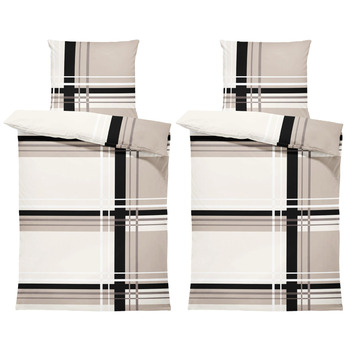 Комплект зимової фланелевої постільної білизни One Home з 4 предметів, 135x200 см, смугастий, бежевий, м&39який, бавовняний