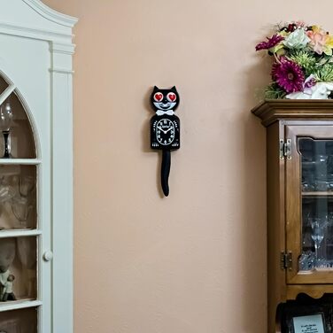 Настінний годинник Kit Cat Klock Класичний чорний з очима-серцями іконічний годинник-кіт з рухомим хвостом та очима, на батарейках, для сучасного декору дому