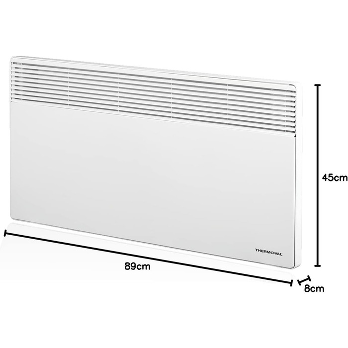 Електричний конвектор Thermoval, електричний радіатор TX 2500, 2,5 кВт, IP20, окремостоячий або настінний електричний обігрівач, електричне опалення для житлових та офісних приміщень, конвекторний обігрівач, білий