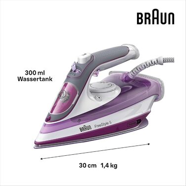 Парова праска Braun TexStyle 5 SI 5037 VI - праска з підошвою Freeglide 3D, вертикальна подача пари, 2700 Вт, паровий удар 200 г /