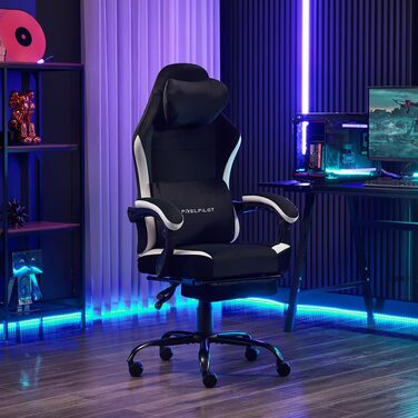 Ергономічне ігрове крісло PixelPilot Дихаюча тканина Крісло з підставкою для ніг, підголівником та поперековою опорою, ігрове ПК-крісло Широке сидіння Офісне крісло вантажопідйомністю 150 кг (Nebula, чорний) Black Nebula