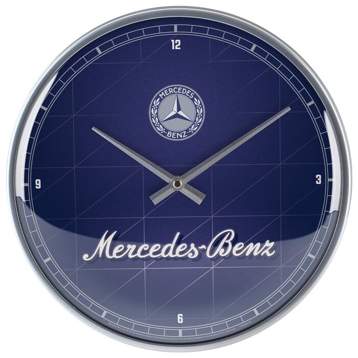 Ретро-настінний годинник Nostalgic-Art, Ø 31 см, Mercedes-Benz Сріблястий та Синій Ідея подарунка для фанатів аксесуарів Mercedes-Benz, оригінальний ліцензійний продукт (OLP), великий кухонний годинник у вінтажному дизайні