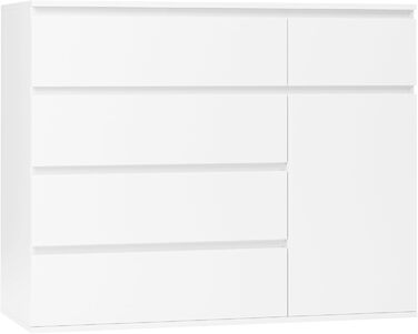 Білий комод з 5 шухлядами та 1 дверима, сервант 100 см, комод для спальні, вітальні, кабінету, коридору, шафа з шухлядами 100x40x80 см