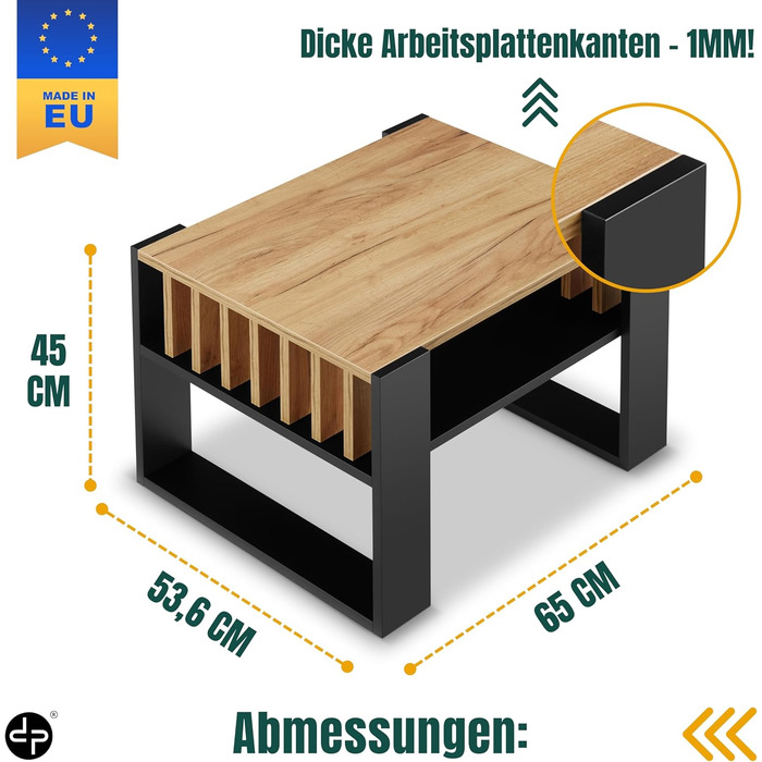Журнальний столик для дивана Невеликий журнальний столик з чорного дуба з місцем для зберігання Сучасний журнальний столик з рейками Журнальний столик Невеликий столик Журнальний столик шириною 65 см Міцний журнальний столик з чорного дуба
