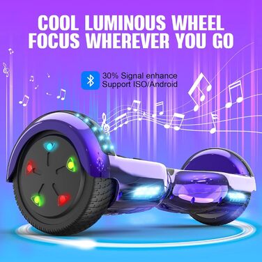 Гіроскутери GeekMe 6,5 дюймів з двома двигунами, 2 колесами та світлодіодними ліхтарями, Bluetooth, фіолетовий колір
