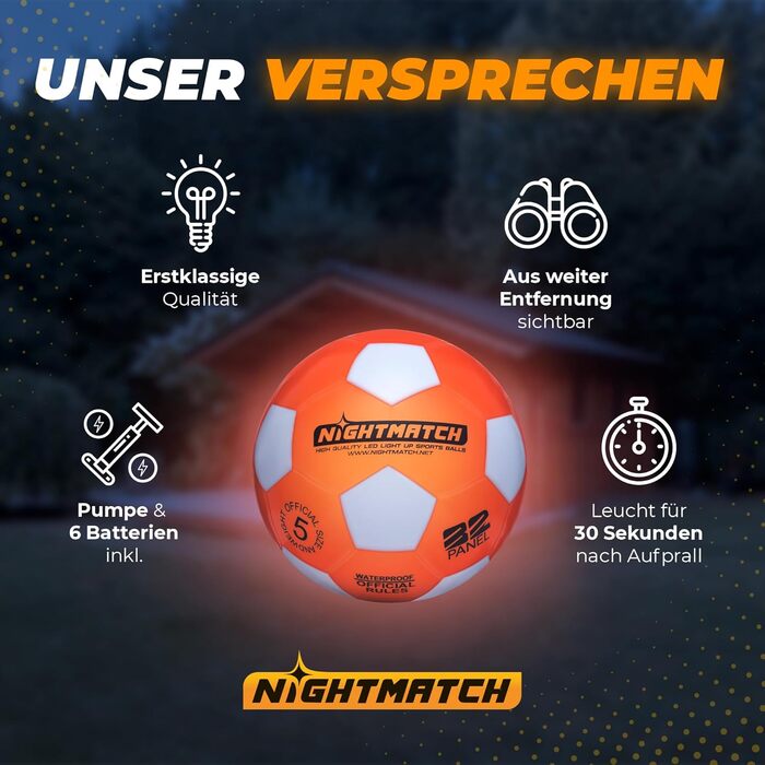 Офіційний водонепроникний футбольний м&39яч розміру 5 зі світлодіодним підсвічуванням - світиться в темряві для нічних ігор, дітей, дорослих - повний комплект з насосом та запасними батарейками помаранчевого кольору