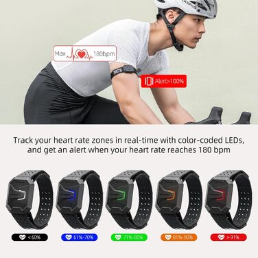Браслет ROCKBROS з пульсометром, Bluetooth ANT, фітнес-трекер із світлодіодним індикатором зон серцевого ритму, водонепроникний оптичний датчик пульсу IP67, акумулятор 15 годин, магнітна зарядка