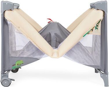 Дорожнє ліжечко-манеж Moby-System Huxley 2-в-1 з пеленальною підкладкою, 2 матрацами, москітною сіткою, сумкою для перенесення - для дітей від 0 до 36 місяців, 128x68x75 см, сірий/рожевий