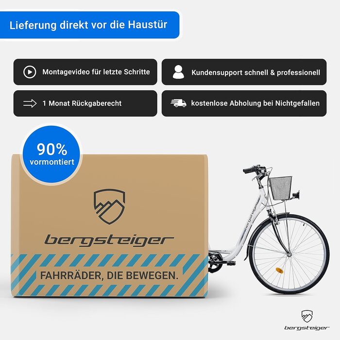 Жіночий велосипед Bergsteiger Florenz 28 дюймів з кошиком, ліхтарями та передачами, підходить для зросту від 160 см, жіночий велосипед із 7-швидкісними передачами, ретро жіночий велосипед, чорний