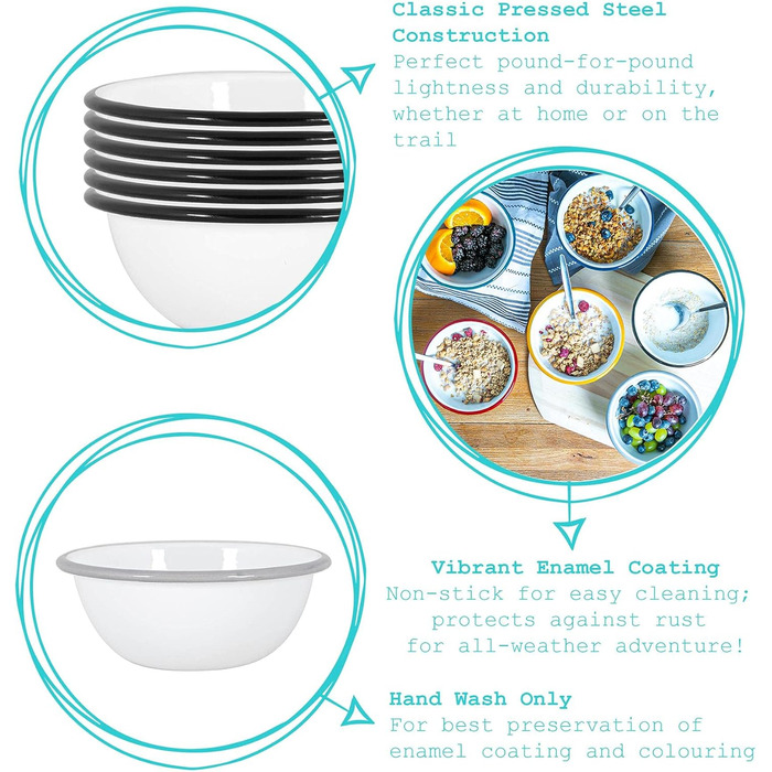 Аргонові посудні миски з білою емаллю - 16 см - жовті - упаковка з 12 шт.