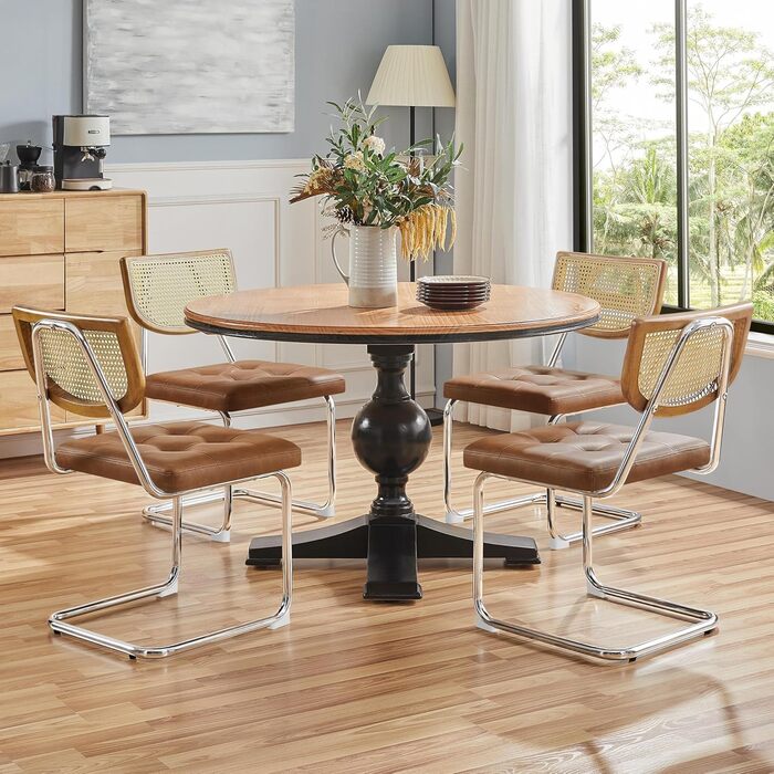 Комплект кухонних стільців Yaheetech із 2 шт. , обідні стільці зі спинкою з ротанга, консольне крісло зі штучної шкіри, м&39яке крісло для їдальні/кухні/вітальні/ресторану, ретро-коричневий